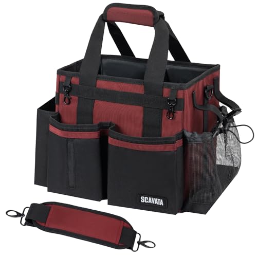 SCAVATA Compact Wearable Cleaning Caddy with Handle & Shoulder Straps - color: AncoraRed