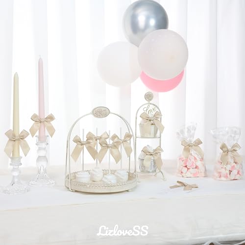 Pre-Tied Self Adhesive Champagne Satin Ribbon Bows for Crafts 3" - color: Champagne