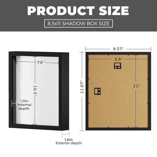 Muzilife 8.5x11 Small Shadow Box Wood Picture Frame, Tempered Glass, Black - color: Black, size: 8.5x11