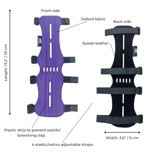 Hunt & Seek Fabric Archery Arm Guard 4 Hook-and-Loop Adjustable Straps Hunting Arm Guard Forearm Wrist Protector Archery Bracer Adult Unisex - color: Purple