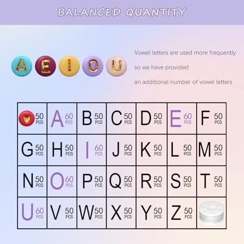 Amaney 1400pcs Letter Beads 4x7mm Gold on Colors Round Acrylic Alphabet A-Z Heart Beads and Crystal Line for Jewelry Making Bracelets Necklaces Key Chains - color: Gold on Colors, size: 7x4mm