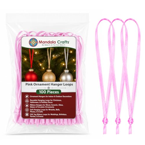 Mandala Crafts Pink Christmas Ribbon Ornament Hangers Loops, 100 PCs - color: Pink