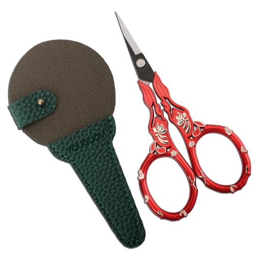 YOUGUOM Small Sewing Scissors with Cover, Needlework Shears - color: Golden Red