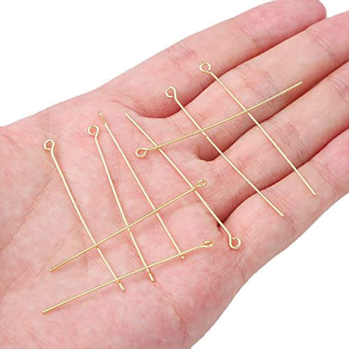BEADIA 14K Gold Plated Open Eye Pins Non Tarnish 50mm 100pcs for Jewelry Making Findings - color: Open Eye Pins 14k Gold, size: 50x0.7mm