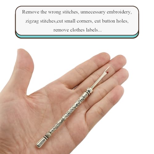 HAHIYO Metal Seam Ripper with Classical Engraved Pattern - Ergonomic Non-Slip Handle Sewing Stitch Cutter Thread Unpicker for Quilting Sewing Crafting Notions & Hemming, Silver 4.7-Inch 1PCs