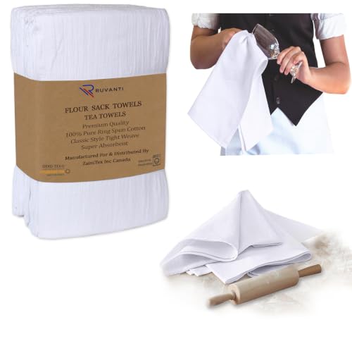 RUVANTI Flour Sack Towels 12 Pack 28”x28”, 100% Cotton Ring Spun – White - color: White, size: 12 Pack