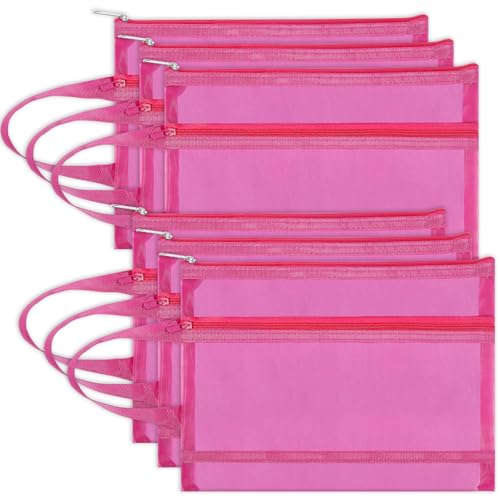 6 Pack Mesh Zipper Pouch Bags, Double Layer Nylon Pouch with Handle for Office Travel Organization (Hot Pink, A4) - color: Hot Pink, size: A4