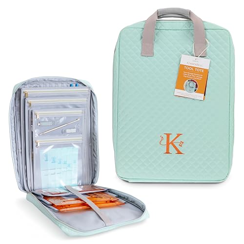 Kimberbell Tool Tote - Embroidery Bag for Quilting Supplies, Embroidery Organizer for Clear Blue Tiles, Orange Pop Rulers, and Sewing Supplies, Chic Craft Travel Bag, Craft Bag for Embroidery - size: Large Tool Tote