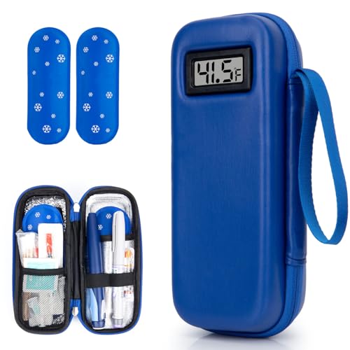 Insulin Cooler Travel Case with Temperature Display, Tsa Approved, Refrigerated Medicine Travel Case with 2 Ice Packs, Insulin Pen & Other Diabetic Supplies Organizer for Trip and Daily - color: H2_Blue