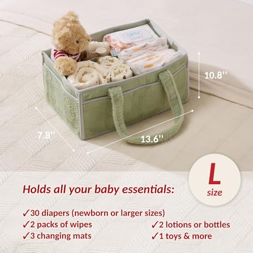 luxury little Soft Baby Diaper Caddy Organizer, Nursery Storage Basket with Removable Divider, Portable Baby Diapers Basket, Gifts for New Parent, Baby Shower (Green) - color: Green