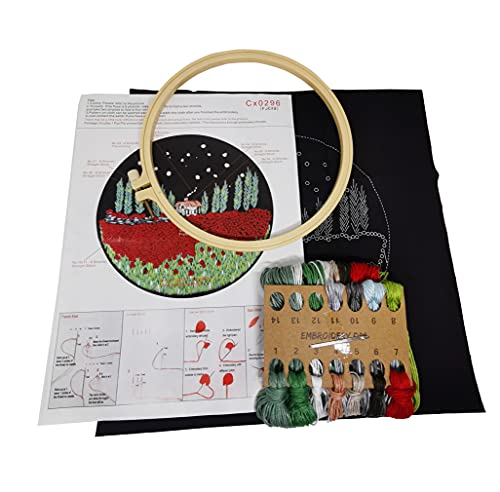 SUQUUB 3 Sets Embroidery Starter Kit with Pattern and Instructions,Cross Stitch Beginner Kits with Frame,3 Plastic Embroidery Hoops,3 Embroidery Clothes and Color Threads (3X Landscape Pattern) - color: 3X landscape pattern