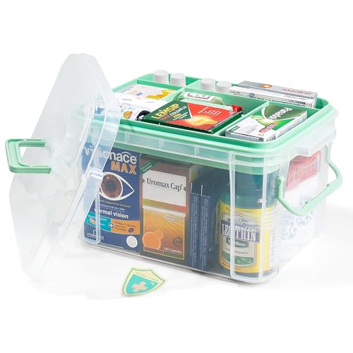2-Tier Medicine Organizer - Plastic Portable Storage Box with Handle Green - color: Green