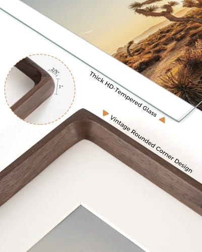 RICHFOCUS 8x10 Picture Frame USA-Sourced Natural Walnut Solid Wood Photo Frame Handcrafted Rounded Corner Wooden Frame with Real Glass Display Photos 5x7 with Mat or 8x10 Without Mat - color: Walnut, size: 8x10-1PC