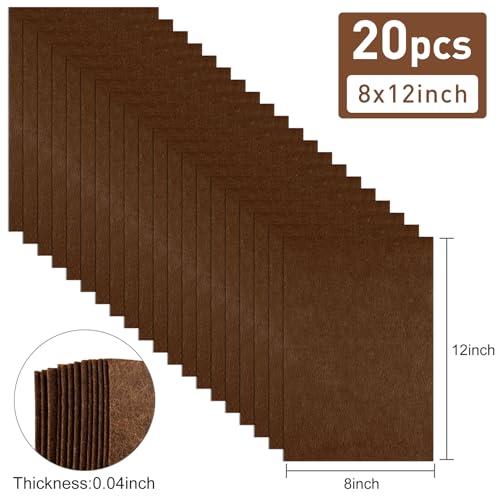 20 Pcs Brown Felt Fabric Sheet 8" x 12" Assorted Color Felt Fabric Sheets for Crafts DIY Handcraft Sewing Squares Patchwork Nonwoven - color: Brown