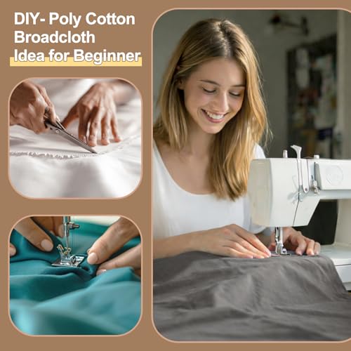 Cotton Polyester Broadcloth Fabric 57" Wide by The Yard Soft, Lightweight & Breathable Material for Sewing, Lining, Curtains, Bedding & DIY Projects (White, 1 Yard) - color: White, size: 1 Yard Pre Cut