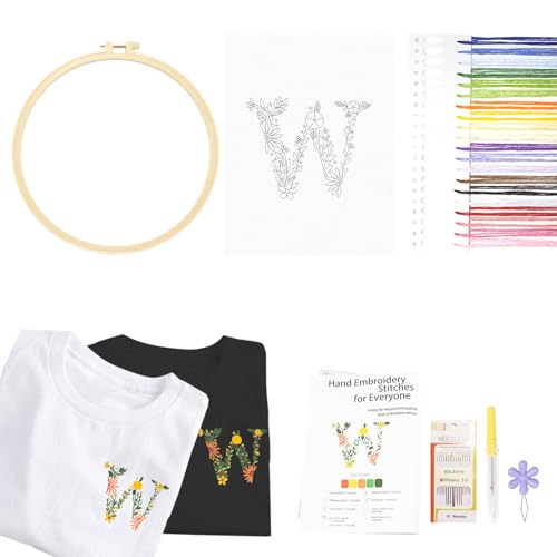 Topapfo Stick and Stitch Letter W Embroidery Patterns Kit for Clothing, Beginners Adults Embroidery Stabilizer Water Soluble for Clothes Jeans T-Shirts Tote Bags - color: W