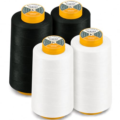 AK TRADING CO. 4-Pack All Purpose Sewing Thread Cones (6000 Yards Each) of High Tensile Polyester Thread Spools for Sewing, Quilting, Serger Machines, Overlock, Merrow & Hand Embroidery - Black White - color: BLACK & WHITE