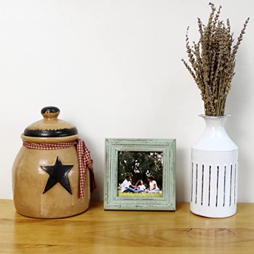 CVHOMEDECO. 4x4 Picture Frame Made of Solid Wood High Definition Glass Rustic Antique Designs Small Photo Frame for Tabletop Display and Wall Mounting, Distress Teal - color: Distress Teal B, size: 4" X 4"