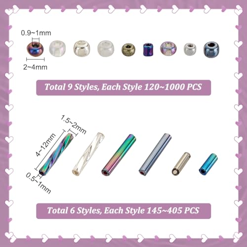 PH PandaHall 5177pcs Black Seed Beads 15 Styles Glass Bugle Beads Small Mini Beads Twisted Beads Waist Beads Friendship Craft Beads for Friendship Bracelet Making Beading Weaving 2/3/4mm - color: Blue Black