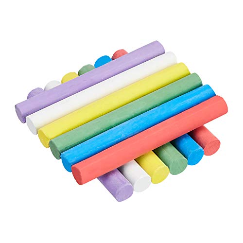 Amazon Basics Dustless Colored Chalk with Eraser, Assorted Colors, Chalkboard Writing Art Tool Set, Erasable, 24 Count