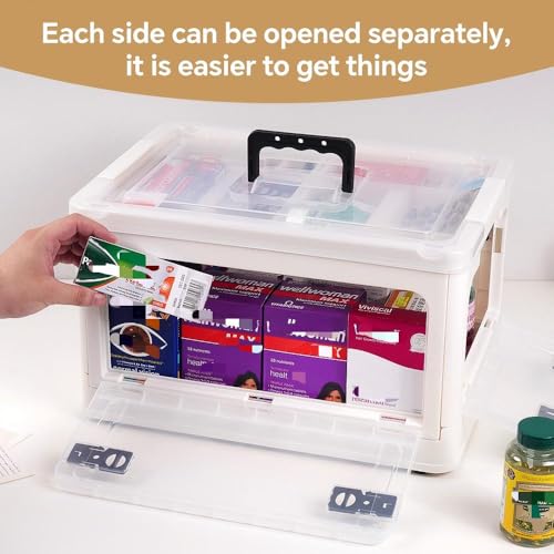 2-Tier Medicine Organizer - 30qt Plastic Foldable Storage Box with Handle - color: Foldable-30qt