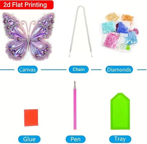 ARPADAMO Hanging Diamonds Art kit for Adult,DIY Butterfly Pendant Diamonds Painting Art Kit, 7.8x7.8 inch Acrylic Diamonds Painting Board Kit Ornament, Special Crystal Diamond Hanging Ornament - color: DP02311