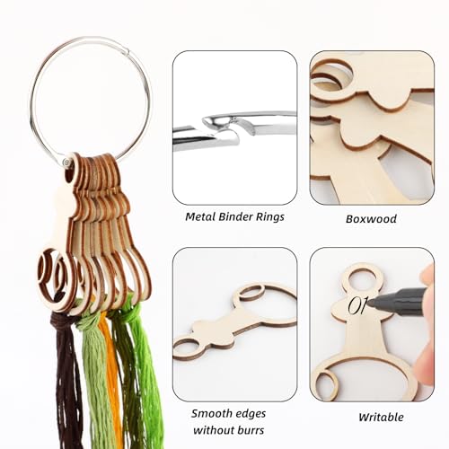 101pcs Wooden Thread Drops,2.4x1.36 Inch Teardrop Embroidery Floss Organizer with Floss Ring Cross Stitch Bobbins for DIY Sewing Storage,Craft Supplies(Style E) - color: I-shaped