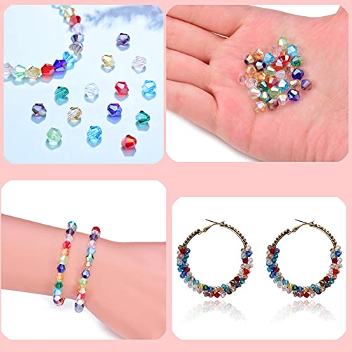 1200pcs 2mm Crystal Bicone Glass Seed Beads, 12-Grid Plated AB Color Faceted Loose Beads for Jewelry Making DIY Bracelet Necklace Findings Earrings Accessories