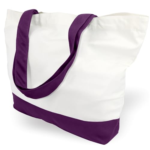 TOPDesign 1-Pack Super Strong Large 12oz Cotton Canvas Tote Bag, Reusable Grocery Shopping Cloth Bag, Fashionable Two-Tone Tote for Crafts, DIY Your Creative Designs - color: Purple/White