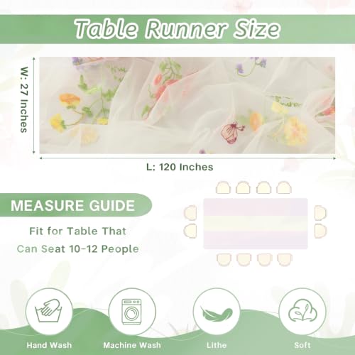 QueenDream Beige Apricot Floral Table Runner 10FT Spring with Embroidery Tulle Wildflower - color: Beige Apricot, size: 27"x120", 3 Pcs
