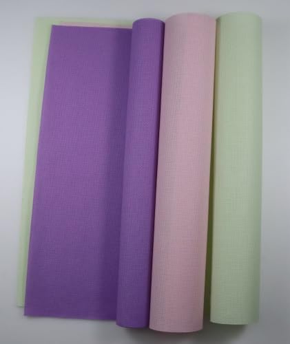 KCS 3 pc of 15" x 18"(38cmx45cm) 16 Count Cross Stitch Cotton Aida Cloth Needlework Rolled Fabric Box,16CT,Lavender+Pink+Light Green - color: Lavender+pink+light Green, size: 16CT
