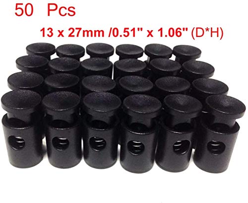 50Pcs Barrel Spring Cord Locks Single Hole 27x13mm(H*D) Cylinder Stop Toggle Clamp Slider End Adjustable Clothing Black Plastic - size: 50 Pcs