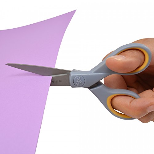 Westcott 13525 5-Inch Pointed Titanium-Bonded Crafting Scissors with Soft Handles, Gray/Yellow - style: Single (5 inch)