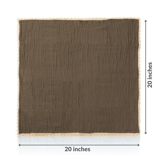 FINGERCRAFT Lace Cloth Napkins, Cotton Gauze, Set of 4, 20x20 in,Warm Taupe - color: Taupe Gauze, size: 20" x 20" (Set of 4)