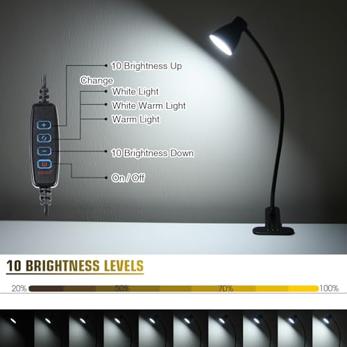 2 Pack Clip Desk Lamp, Ultra-Flexible Gooseneck Clip Reading Lights, 3000K-6500K Adjustable Color Temperature & Brightness, 6W Eye-Care LED for Office, Study, Bedside(USB Adapter Included) - size: 2 Packs Clip Lamp