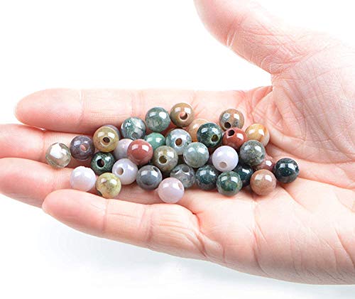 AD Beads Natural Gemstone 8mm Round Loose Beads Big Hole 2.5mm Sized 40pcs (Indian Agate) - color: Indian Agate