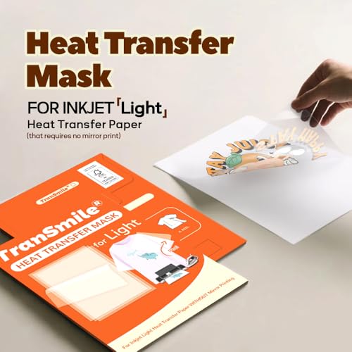 TranSmile Heat Transfer Mask for Inkjet Light Heat Transfer Paper (20 Sheets, 8.5"x11"), Clear Iron on Transfer Tape for Light Printable HTV - color: Light Mask, size: 20 Sheets