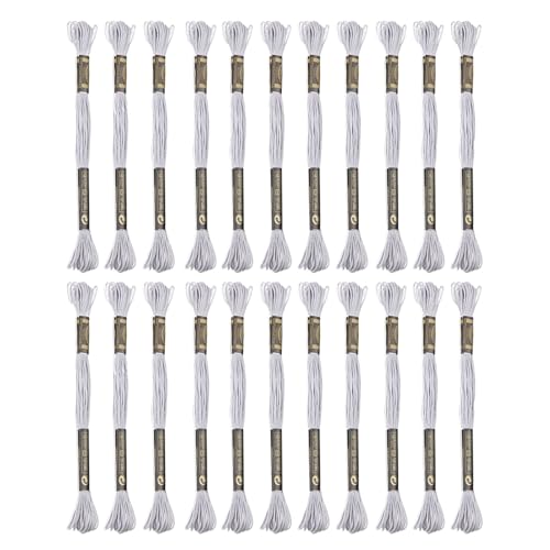 24 Skeins Embroidery Cotton Floss is 100% Egyptian Long Fiber Cotton of 8.75yds Each Cotton Cross Stitch Thread for Hand Embroidery DIY Creation and Friendship Bracelet String. (24, Light Grey) - color: Light Grey