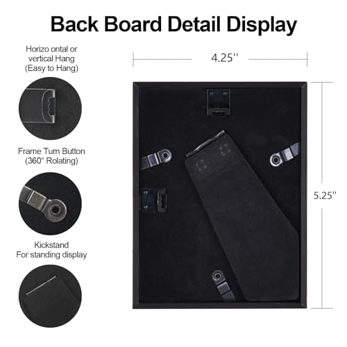 BKABOT 4x5 Black Aluminum Photo frames 1 Pack HD Glass Mat 3x4 Wall Table - color: Black, size: 4x5-1P