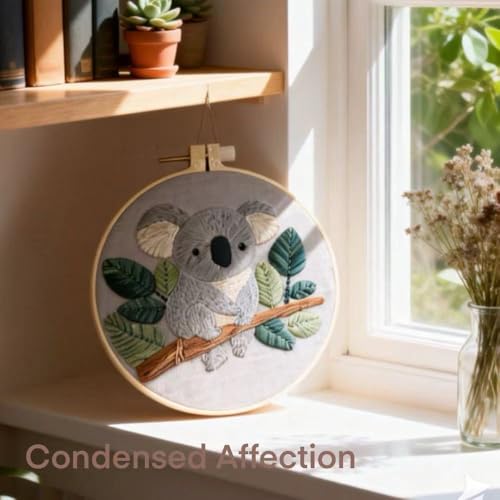 HCANPER Cute Koala Embroidery Starter Kit,DIY Needle Punch Kit, Punch Needle Kits for Beginners,Include Pre-Printed Fabric,Tools,Embroidery Hoop,Threads. (Well-Behaved) - color: Well-behaved