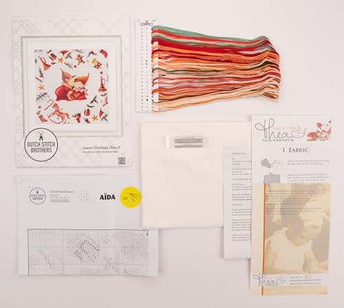 DUTCH STITCH BROTHERS - Counted Cross Stitch Kit - DSB019A - Christmas Elves 3 - Aida - 9,8 x 9,8 Inch - DIY for Adults - color: Christmas Elves 3 Aida