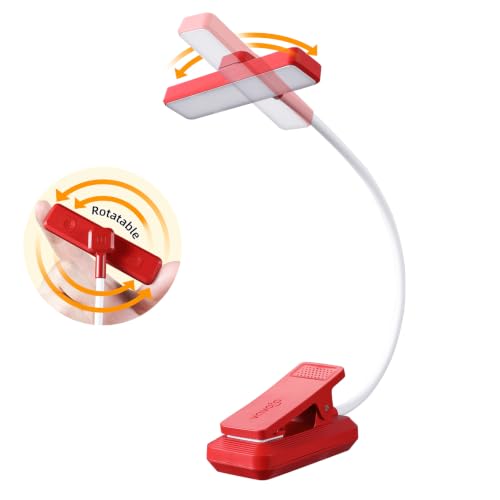 VAVOFO 24 LEDs Rotatable Book Light, Rechargeable Clip Reading Lamp, Red - color: Red