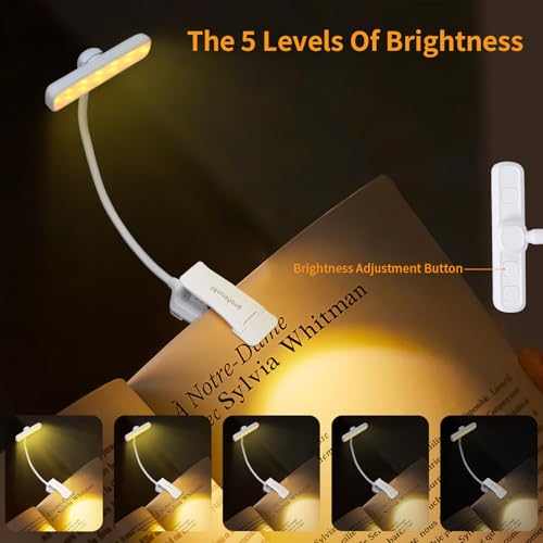 24 Led Rechargeable Book Light For Reading In Bed-Eye Caring 3 Color Temperatures,80 Hrs Runtime Lightweight Clip-On Lamp, Perfect For Kids, Book Lovers, And Student Gifts (White, Rotating) - color: White, size: Rotating