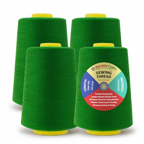 Mandala Crafts 40S/2 Dark Green Polyester 4 Pack of Serger Threads Cones - color: Dark Green, size: Pack of 4 40S/2 24000 YDs