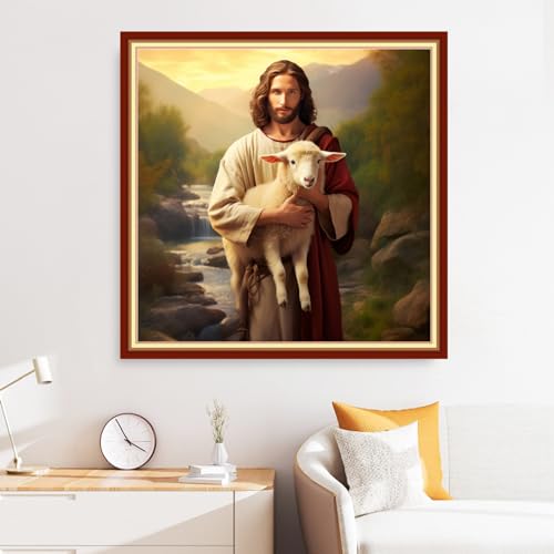 Disxvivy Cross Stitch Stamped Full Embroidery Kits DIY 11CT Cotton Thread Printed DIY Needlepoint Kits Craft Needlework Set Cross-Stitch Stamped Sets-Jesus Shepherds The Sheep 18x18 inch - color: Artstyle06
