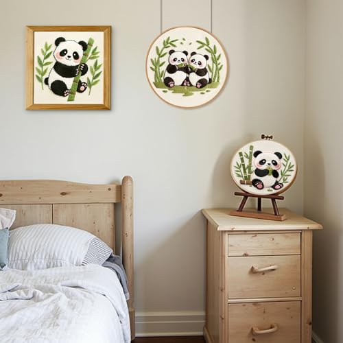 Santune Beginners Embroidery Kit for Adult Needlepoint Cross Stitch Kits Needle Point Sets with Panda Embroidery Patterns, Includes Step-By-Step Instructions and Accessories - color: Panda Series
