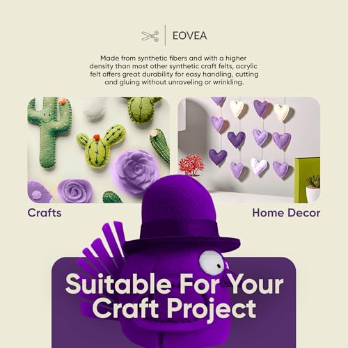 EOVEA - Acrylic Felt Fabric by The Yard - Soft and Durable 72" Wide & 1.6mm Thick Felt Sheets for DIY Crafts, Sewing, Upholstery, Cushion, Padding, Costumes(Purple, 1 Yard) - color: Purple, size: 1 Yard