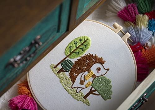 Ebherys Level 1 Embroidery Kits for Beginners and Adults, Different Animals Pattern, 1set as a Pack, inculde 1 Hoop, Instruction and Enough Threads, Easy and Basic Stitches (Hedgehog) - color: Hedgehog