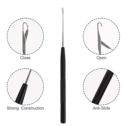 NEWISHTOOL Stainless Steel Hair Extensions Loop Needle Pulling Hook Tool, 3 PCS Micro Needle Threader Wire Pulling Crochet Hook Tools for Silicone MicroLink Beads Rings and Feathers Extensions - color: Black, size: Pulling Hook