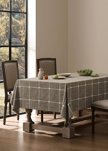 ZeeMart Grid Embroidered Square Hemmed Tablecloths 52x52in, Cocoa Brown - color: Cocoa Brown, size: 52" x 52" (Square)